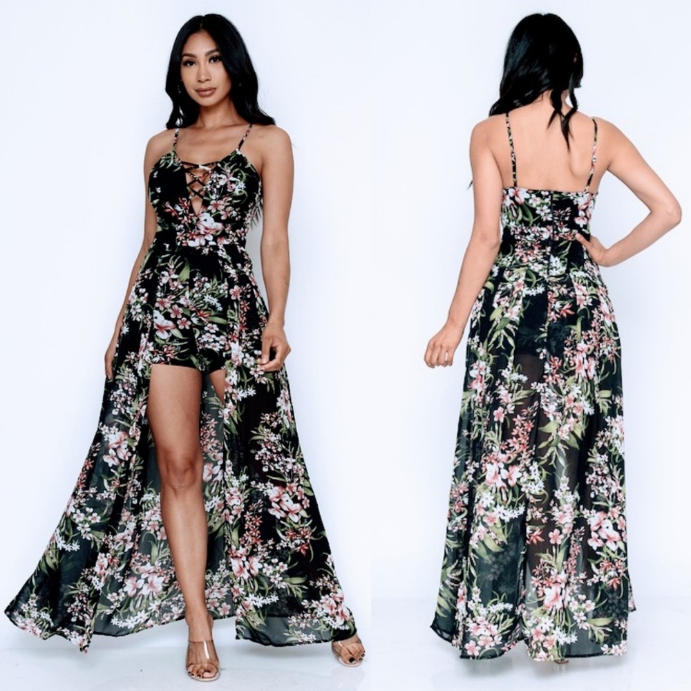 Miss Avenue Black Spaghetti Strap Romper w/Long Tail & Full Lining